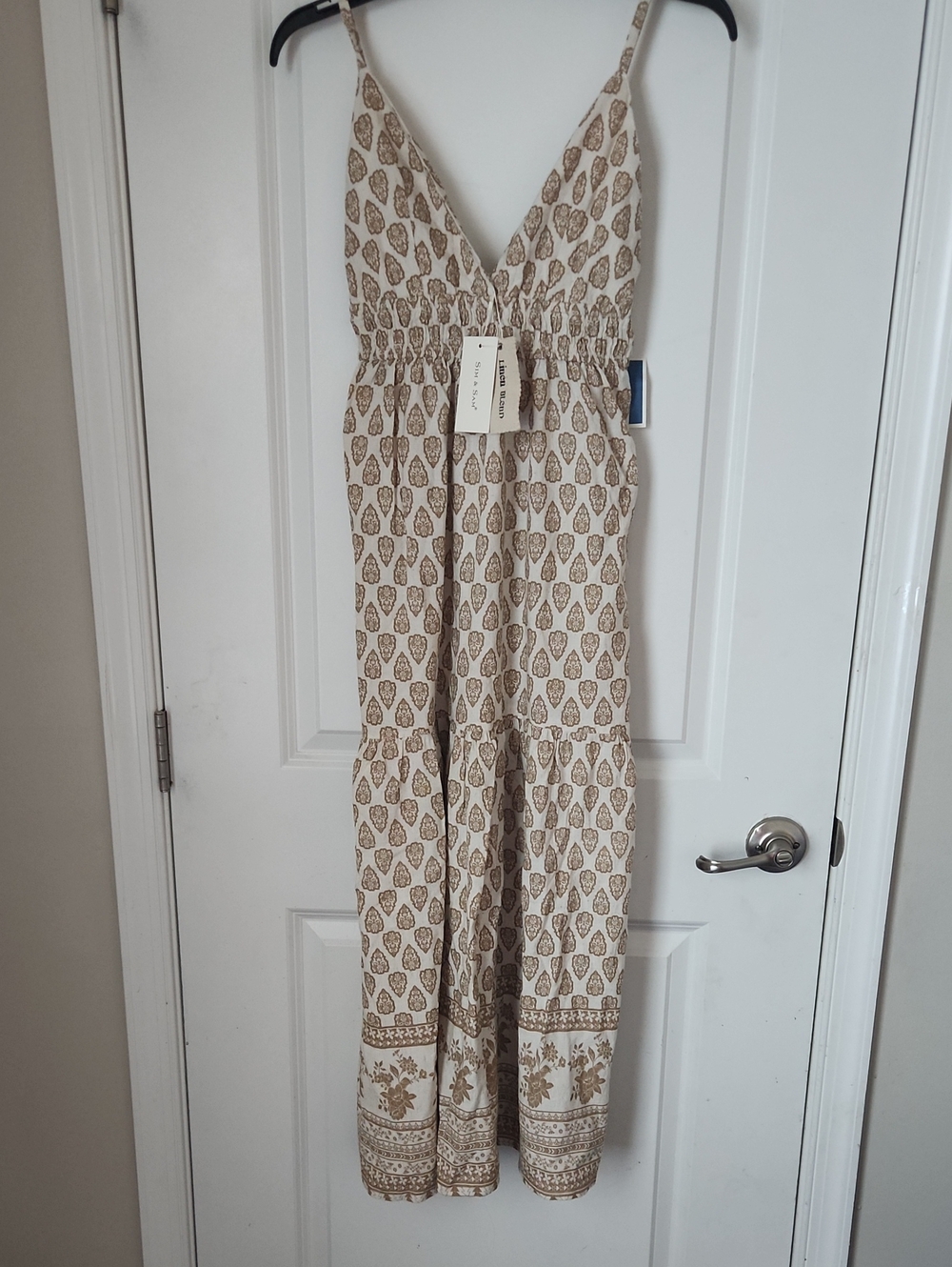 Neutral Printed Maxi Dress with Spaghetti Straps